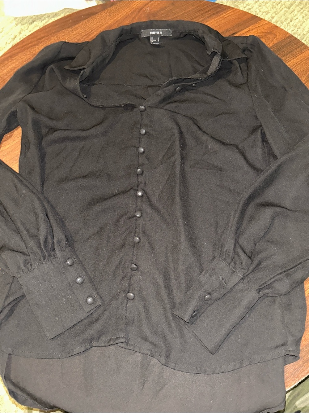 Forever 21 Black Button-Front Blouse with Covered Buttons
